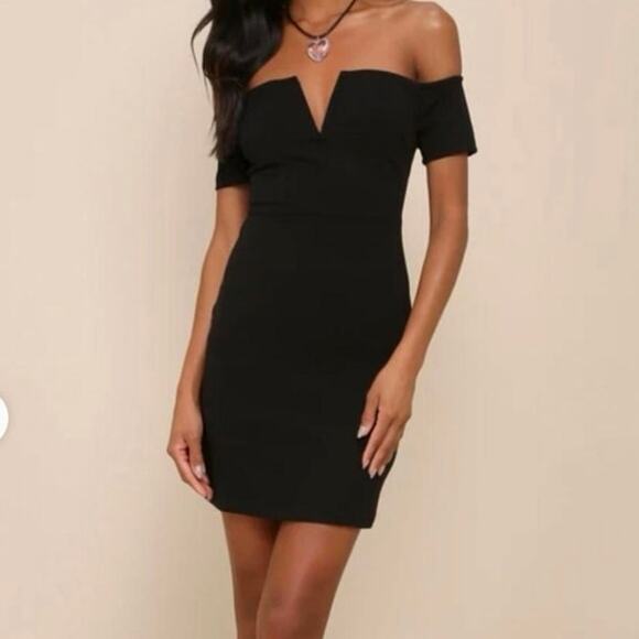 Lulus Cheers to This Black Mini Off the Shoulder Notched Neck Dress Small - Picture 1 of 10